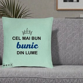 Cadou pentru Bunic - Perna Personalizata Cel Mai Bun Bunic Din Lume Coroana Albastra, 40x40 cm, Verde Menta, Husa Detasabila, Perna Inclusa, BEKZ®