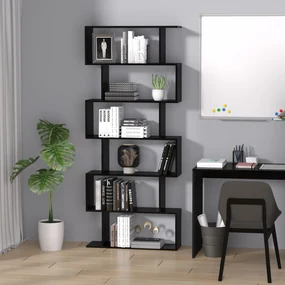 HOMCOM Bibliotecă din Lemn, Design Modern cu 6 Rafturi, 80x23x192 cm, Negru | Aosom Romania