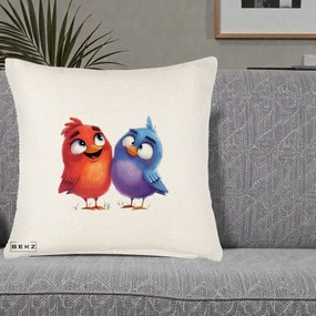 Perna Decorativa Pasarele Vesele Duo, 40x40 cm, Crem Reliefat, Husa Detasabila, Perna Inclusa, BEKZ®