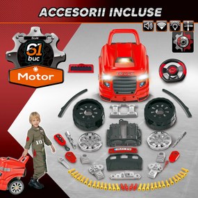 Homcom, camion de jucarie, cu functii si accesorii, 3-5 ani, rosu | Aosom Romania