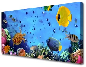 Tablou pe panza canvas Coral Reef subacvatice de pește Natura Albastru Galben Multi