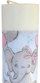 Lumanare Botez Elefant cu roz 4,5 cm, 30 cm