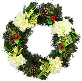 Coroană funerară Crizanteme crem, 35 cm