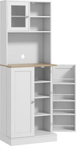 HOMCOM Mobilier Bufet Bucătărie pentru Cuptor cu Microunde cu Rafturi și Suport Condimente Alb | Aosom Romania