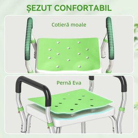 HOMCOM Scaun de duș din aluminiu, reglabil pe înălțime, cu cotiere și picioare antiderapante, verde | Aosom Romania