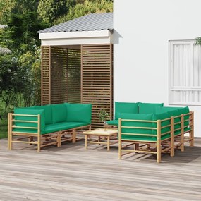 3155155 vidaXL Set mobilier de grădină cu perne verzi, 9 piese, bambus