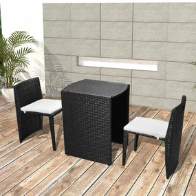 42882 vidaXL Set mobilier bistro cu perne, 3 piese, negru, poliratan