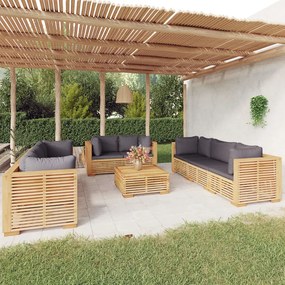 3100874 vidaXL Set mobilier grădină cu perne, 9 piese, lemn masiv de tec