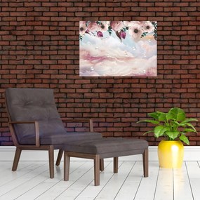 Tablou pe sticlă - Flori roz și marmură roz (70x50 cm)