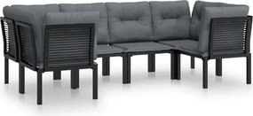 vidaXL Set mobilier de grădină, 6 piese, negru și gri, poliratan