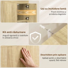 HOMCOM Dulap Masă de Călcat Rabatabilă cu Roți și Suport pentru Fier de Călcat, Dulap Multifuncțional cu Rafturi, Compartiment Deschis, pentru Spălătorie, Baie, 154x55x87 cm, Lemn Natural | Aosom Romania