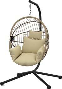 Outsunny Fotoliu tip ou suspendat, Scaun hamac/leagăn interior și exterior, Coș pliabil, Pernă căptușită, Kaki | Aosom Romania