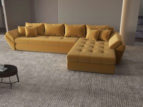Colțar extensibil dumonde cu ladă de depozitare si sezut confortabil din spuma high-density, Loana XL Royal Mustar II 335x185 cm