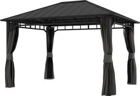 Outsunny Pavilion de grădină, pavilion metalic, impermeabil, rezistent la UV, pavilion pentru terasă cu pereți din plasă și perdele, gri închis | Aosom Romania