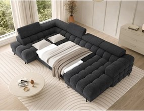 Colțar gri închis extensibil cu tapițerie din țesătură bouclé (cu colț pe partea stângă/în formă de "U") Feraria – ELTAP