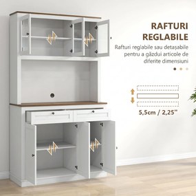 HOMCOM bufetieră înaltă de bucătărie cu 4 dulapuri, 2 sertare și blat central, 100x40x180 cm, alb | Aosom Romania
