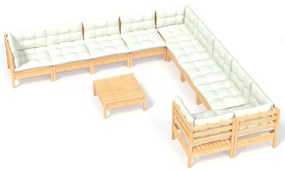 3097013 vidaXL Set mobilier grădină cu perne crem, 11 piese, lemn de pin
