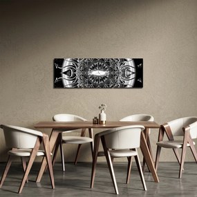 Tablou cu ornamente alb negre (cu ceas) (90x30 cm)