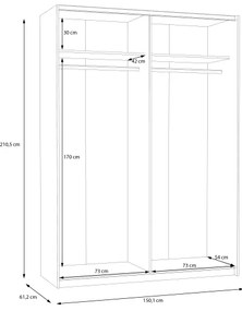 Dulap pentru haine KARO 150x210 cm alb/stejar artisan