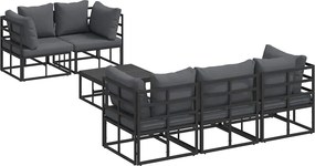 vidaXL Set de canapele pentru grădină cu pernă 6 pcs Negru Oțel