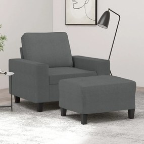 3201144 vidaXL Fotoliu canapea cu taburet, gri închis, 60 cm, textil