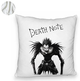 Perna Decorativa Fluffy cu Deathnote, 40x40 cm, Alba, Husa Detasabila, Burduf