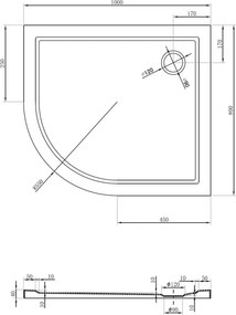 Mexen Flow cadă de duș asimetrică semicirculară slim dreapta 100 x 80 cm, alb lucios - 46Q108010R