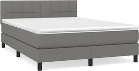 vidaXL Pat box spring cu saltea, gri închis, 140x200 cm, textil