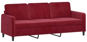 Canapea cu 3 locuri si taburet, rosu vin, 180 cm, catifea Bordo, 198 x 77 x 80 cm