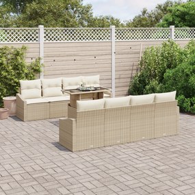 vidaXL Set canapea grădină , 9 piese, cu perne, bej, rattan poli