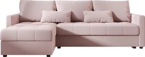 Canapea extensibila reversibila in forma de L VENORIA 220x143 cm, roz pudra + 2 perne CADOU