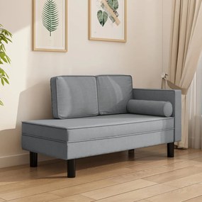 355018 vidaXL Șezlong cu perne și pernuță cilindrică, gri deschis, textil