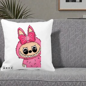 Perna Personalizata Labubu Roz cu Funda, 40x40 cm, Alba Mata, Husa Detasabila, Perna Inclusa, BEKZ®