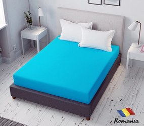 Cearceaf de pat turcoaz cu elastic Evostar bumbac100% ranforce /90x200 cm dimensiune standard