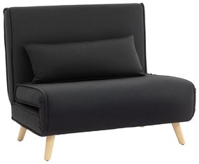 HOMCOM Fotoliu Pat Individual 3 în 1 cu Spătar Reglabil pe 6 Nivele și Pernă, Canapea Pat Pliant, 94x78x80 cm, Negru | Aosom Romania