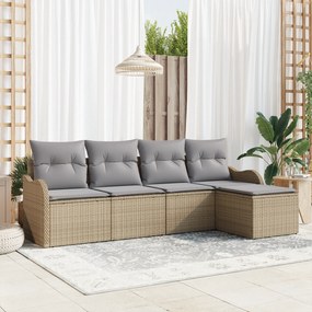 vidaXL Set canapea grădină cu 5 piese, cu perne, din ratan poli Bej