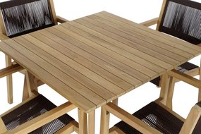 Set dining exterior din lemn de tec și frânghie, masă și 4 scaune, 5 piese, finisaj natural, „Terrawood”