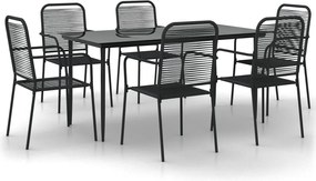 vidaXL Set de masă grădină, 7 piese, frânghie neagră din bumbac & oțel
