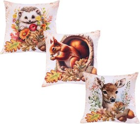 decoDoma Set de 3 feţe pernuţe ANIMALE DE PĂDURE 45 x 45 cm