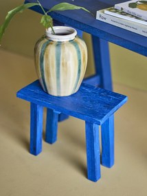 Măsuță decorativă din lemn reciclat, albastru, blat dreptunghiular pe picioare înclinate, finisaj vopsit, 24 x 30 x 18 cm, „Porir”