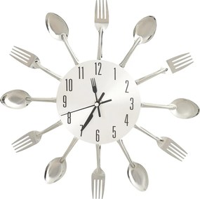 vidaXL Ceas de perete model lingură/furculiță argintiu 31 cm aluminiu
