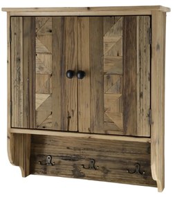 Dulap de perete, din lemn reciclat, cu 2 usi 3 agatatori, aspect rustic