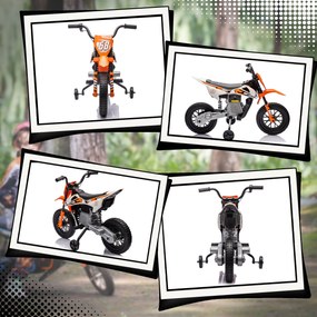 AIYAPLAY Motocicletă Electrică pentru Copii 3-6 Ani, 2 Motoare, Roți Detașabile și Sunete Portocaliu | Aosom Romania