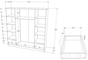 Dulap haaus Nero, 4 Usi, Stejar Sonoma, 196 x 55 x 200 cm