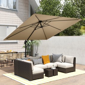 Outsunny Umbrelă cu stâlp lateral pătrată 3 x 3 m, umbrelă de grădină pentru exterior, rotire 360°, înclinabilă 5 poziții, bază în cruce, kaki | Aosom Romania