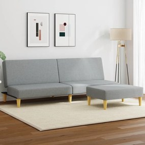 vidaXL Canapea extensibilă cu taburet, 2 locuri, gri deschis, textil
