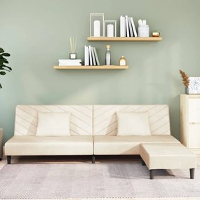 3081841 vidaXL Canapea extensibilă 2 locuri, 2 perne&taburet, crem, catifea