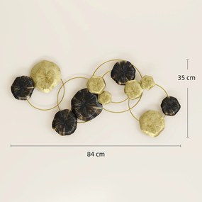 HOMCOM Decorațiune de perete din metal în formă de frunză de lotus, design unic cu discuri multiple, 84 x 35 cm, auriu și negru | Aosom Romania
