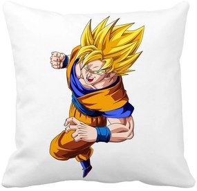 Perna Decorativa cu Goku Angry, 40x40 cm, Alba, Mata, Husa Detasabila, Burduf