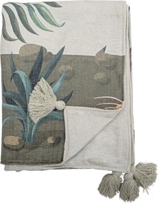 Pătură cu model păun și flori imprimate, cu ciucuri crem, „Peacock", 160 x 130 cm
